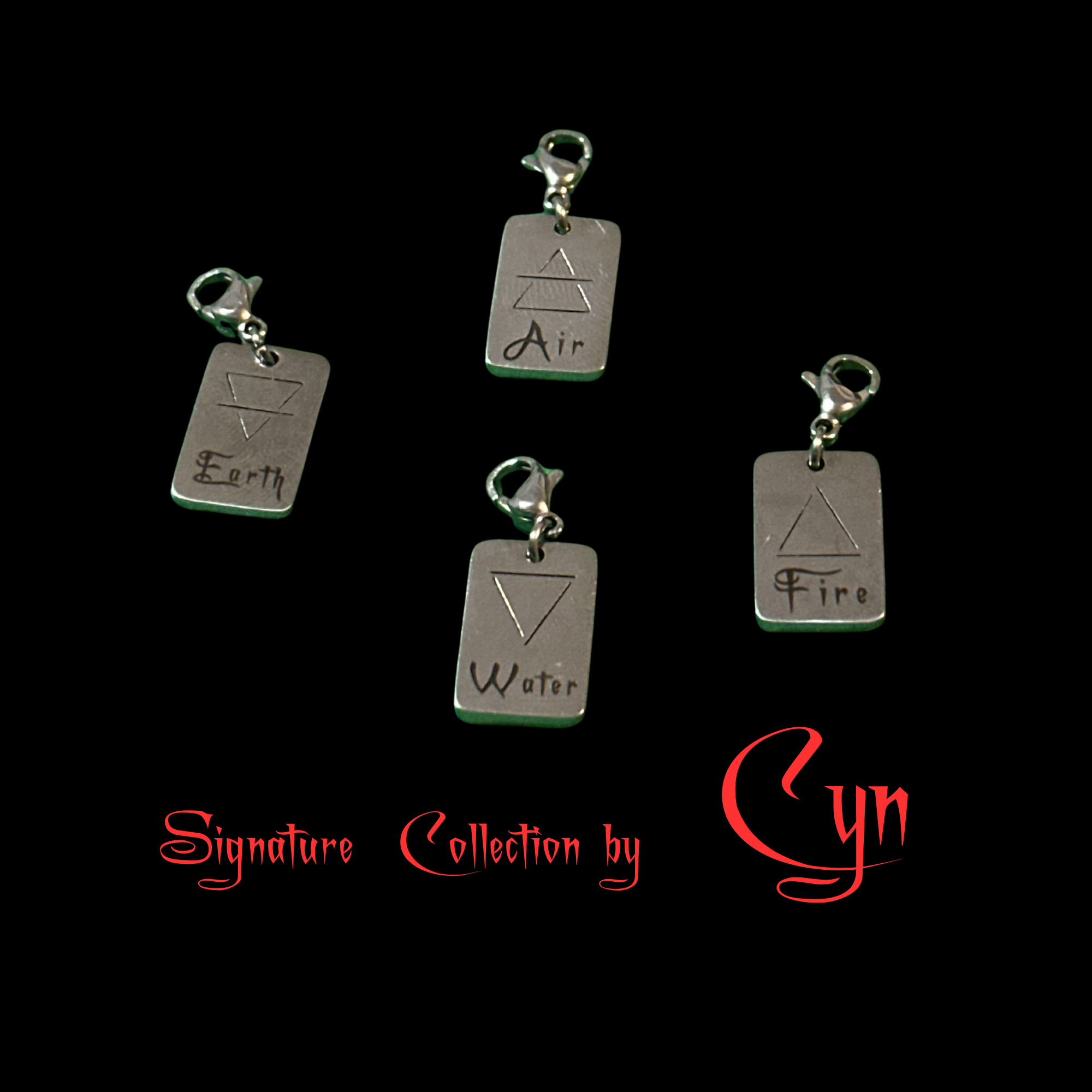 Air Element Charm Signature Jewellery Collection by Cyn pendant: square metal tag with triangle engraving.