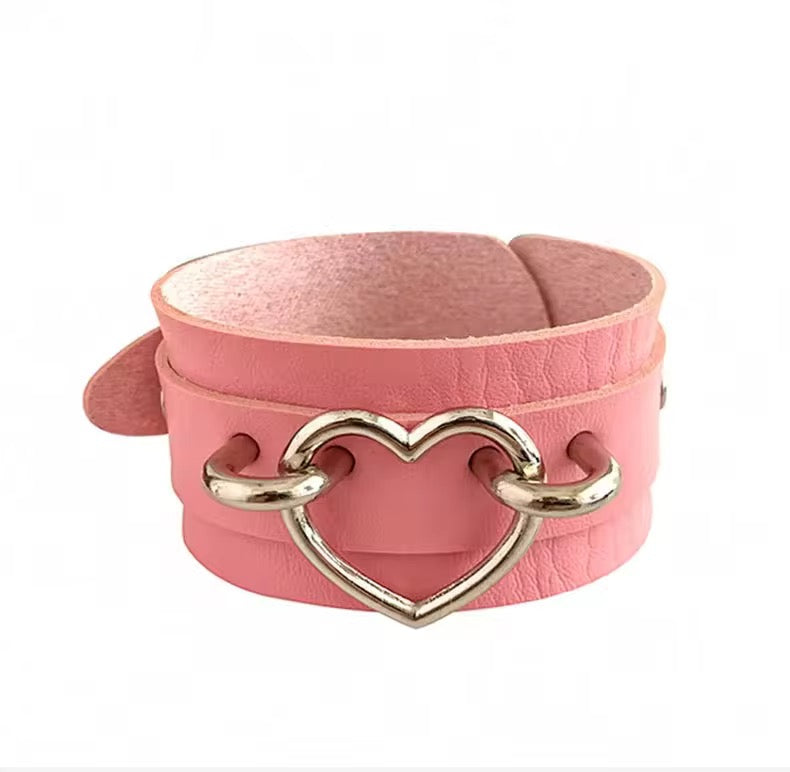 Studded Heart Wrist Cuff Pink