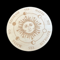 Answer board circular design with sun and moon illustration and text
