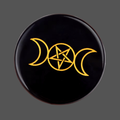 Black obsidian round carved stone rune with triple moon pentagram symbol 