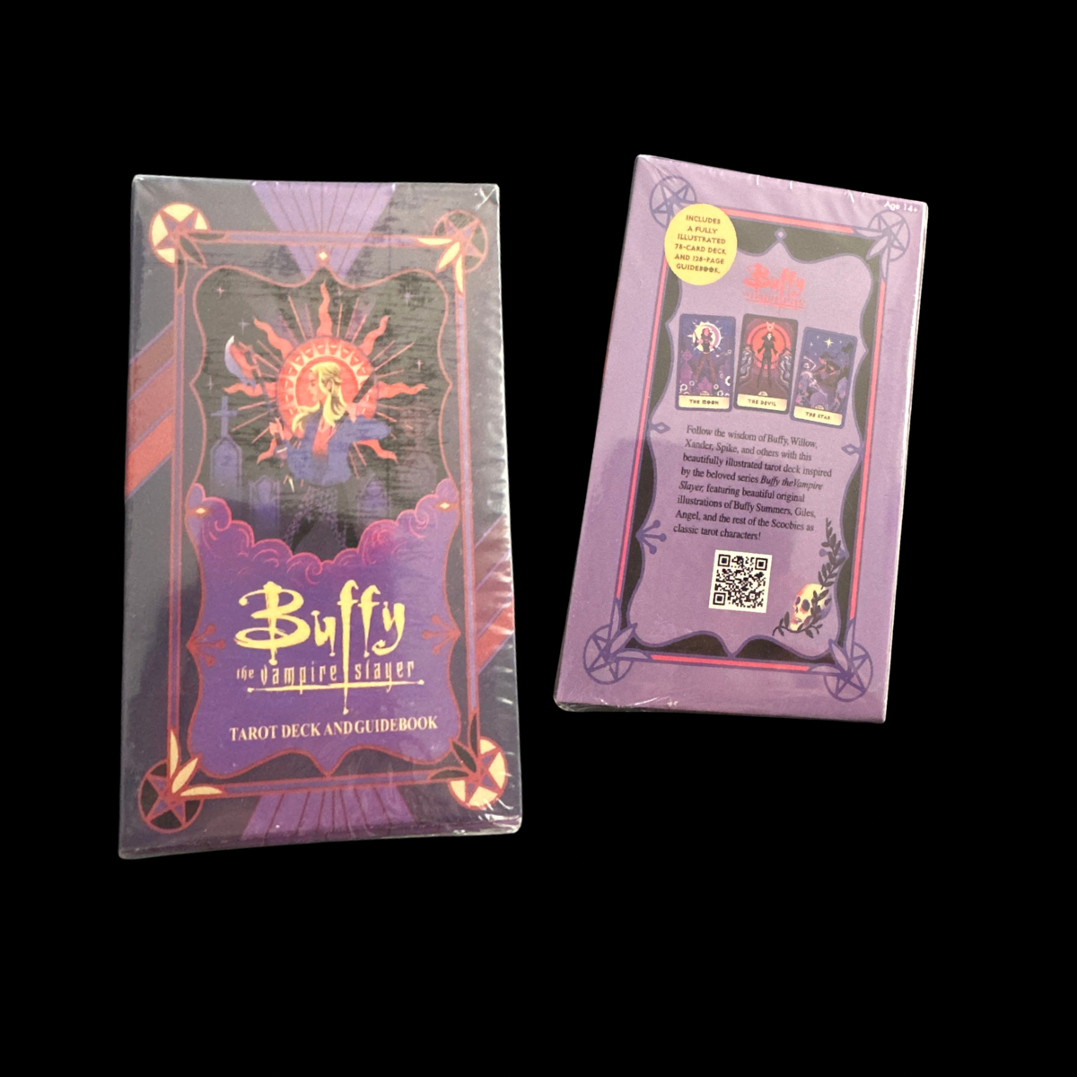 Buffy the Vampire Slayer tarot deck and guidebook in purple packaging