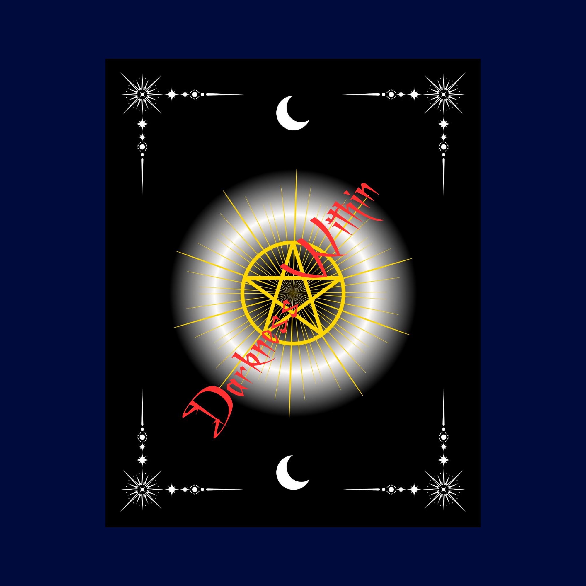 A print with a pentagram surrounded by a circular glow, and 'Darkness within' watermark on a black background