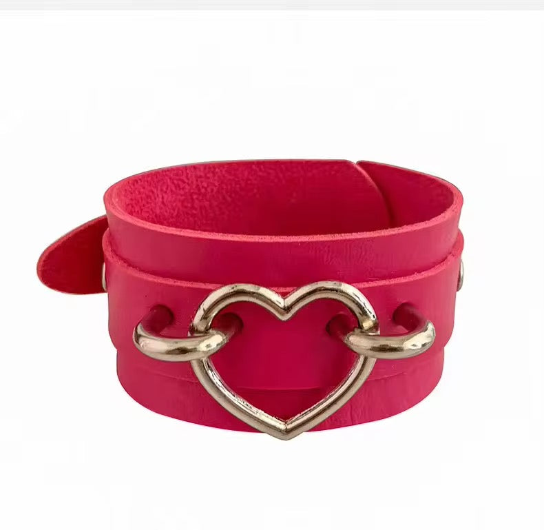 Studded Heart Wrist Cuff Red