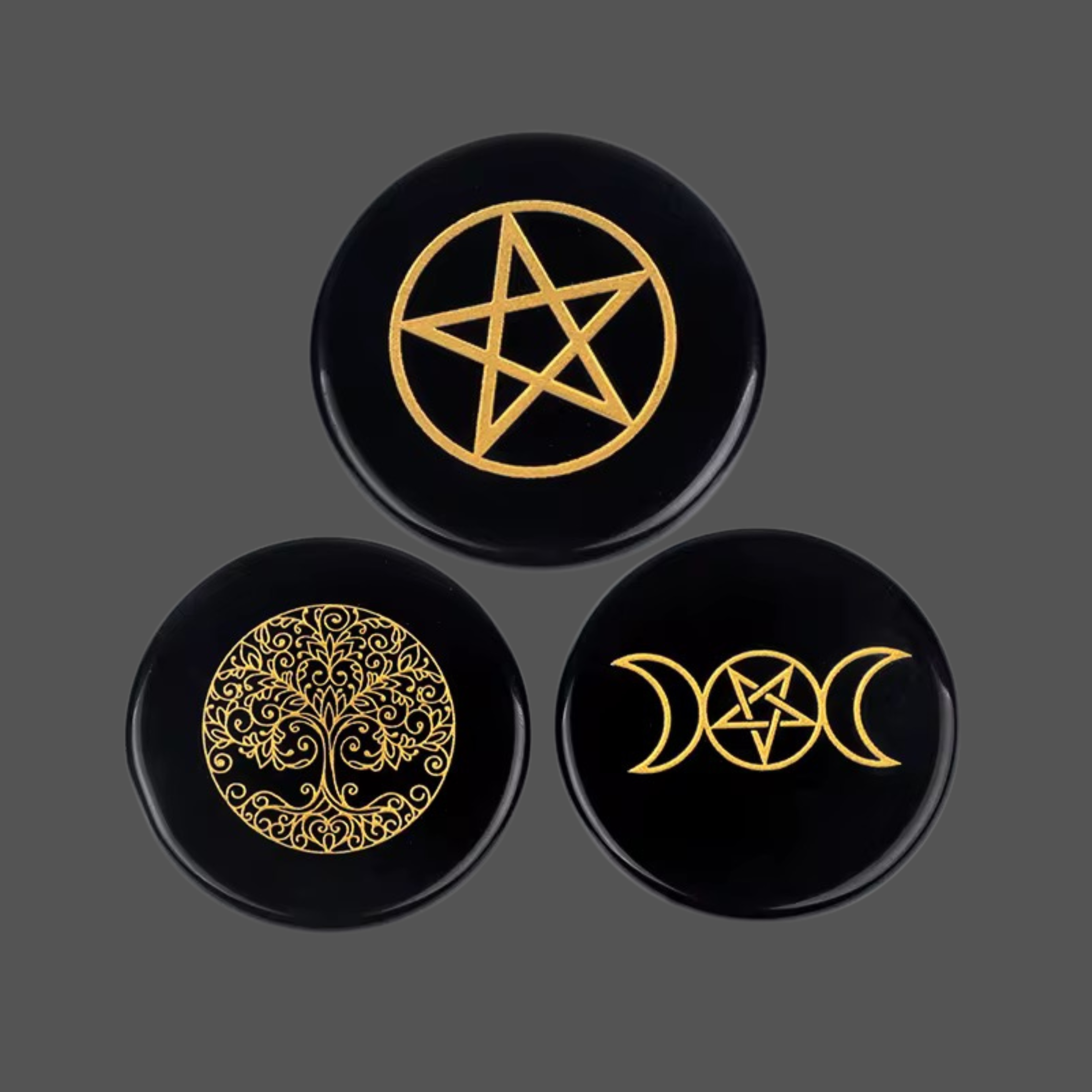 ***COMING SOON*** Black Obsidian Carved Meditation Rune Alter Stone Triple Moon
