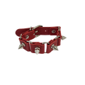 A red pu leather spiked collar with silver-tone metal hardware, including spikes, rings, and a buckle, shown on a plain white background.